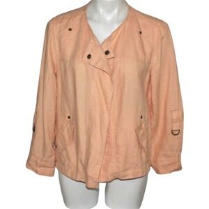 Chico's Linen Drape Front Jacket Peach‎ Puff Size 0 NWT Roll Sleeves Retail $99